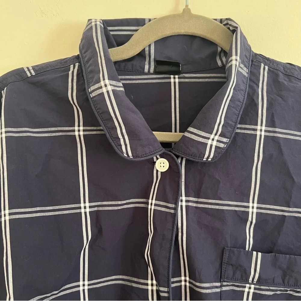 J.Crew Mens Navy‎ Plaid Button Down Shirt Pajama Top Cotton Sleepwear 3X Casual